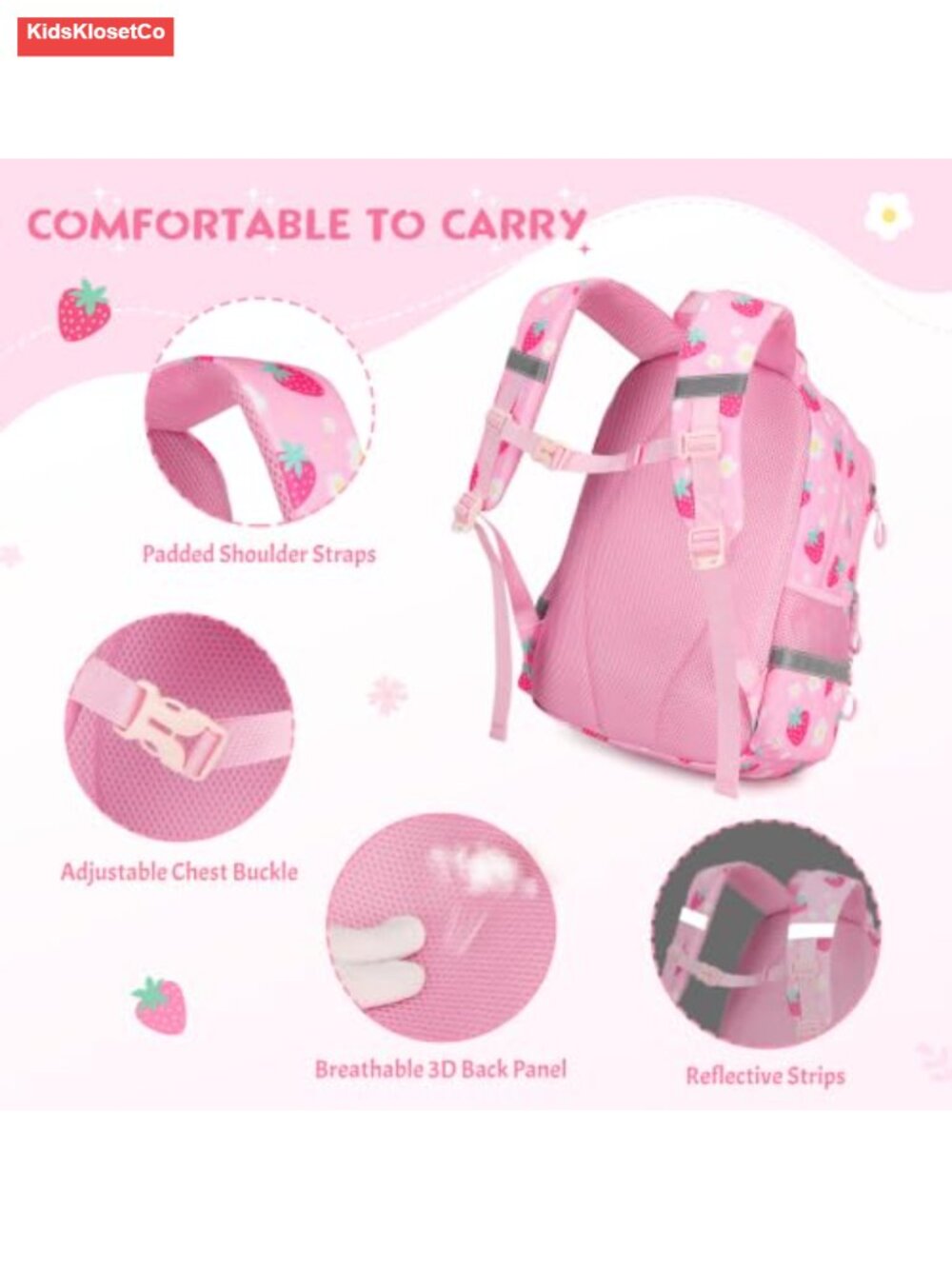 3D Plush Strawberry Backpack Set with Lunch Box & Pencil Case for Girls School - Picture 5 of 5